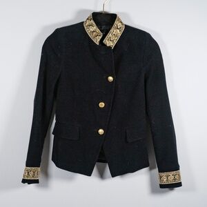 Zara Basic Collection Velvet Velour Gold Embroidered Collar Cuff Jacket XS